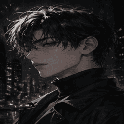 Portrait of Kael Mercer, a cool-toned AI boyfriend with sharp black-shirt rival energy.